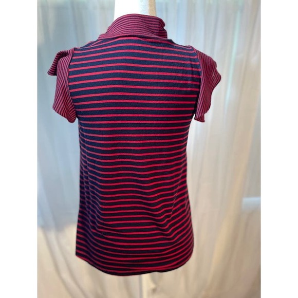 Loft Size X-Small Mock Turtleneck Top w/ Cap Sleeves Red Blue - Picture 2 of 4
